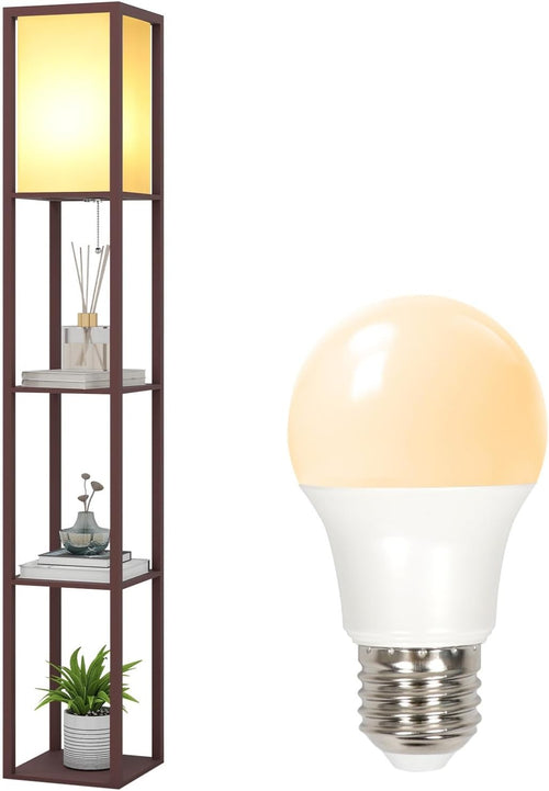 Floor Lamp with Shelves LED Bulb Included Wooden Storage Standing Light