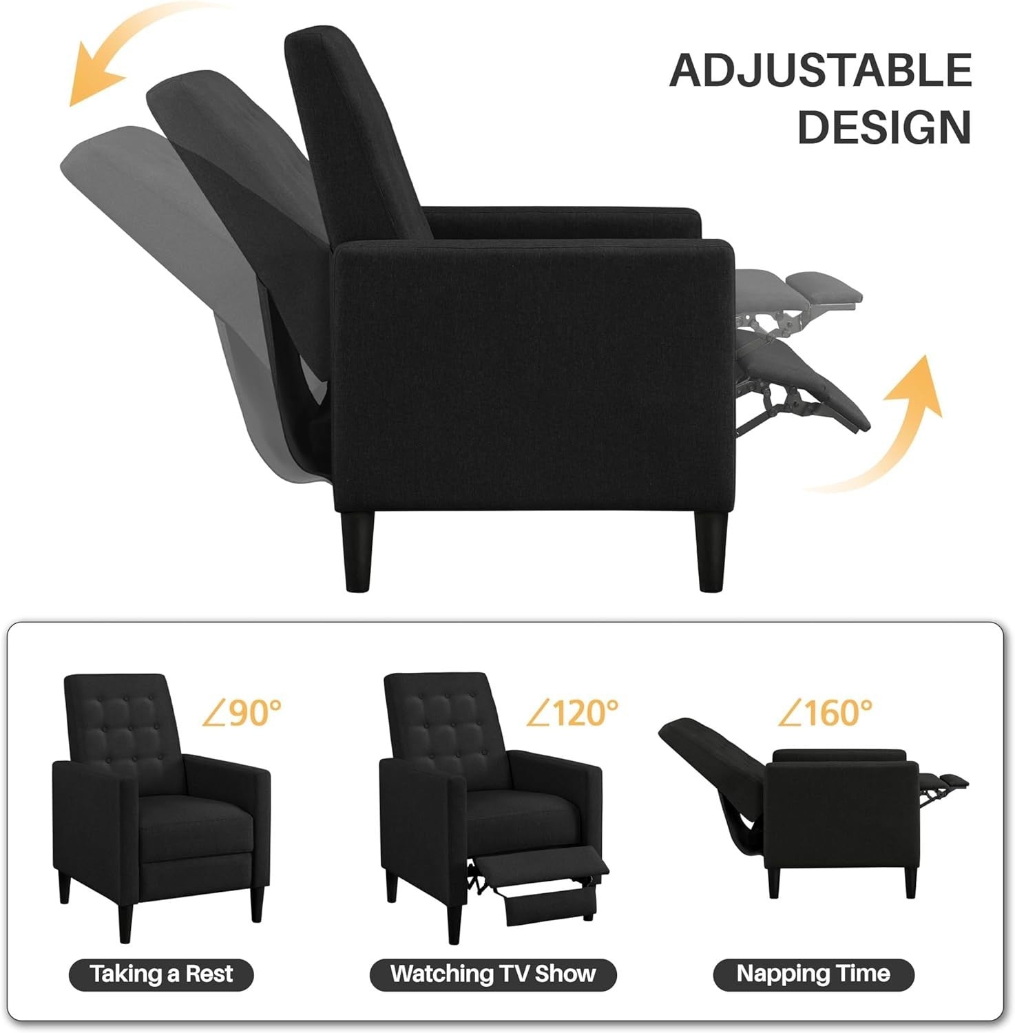 Black Recliner Chair Sofa Adjustable Footrest Padded Seat Living Room