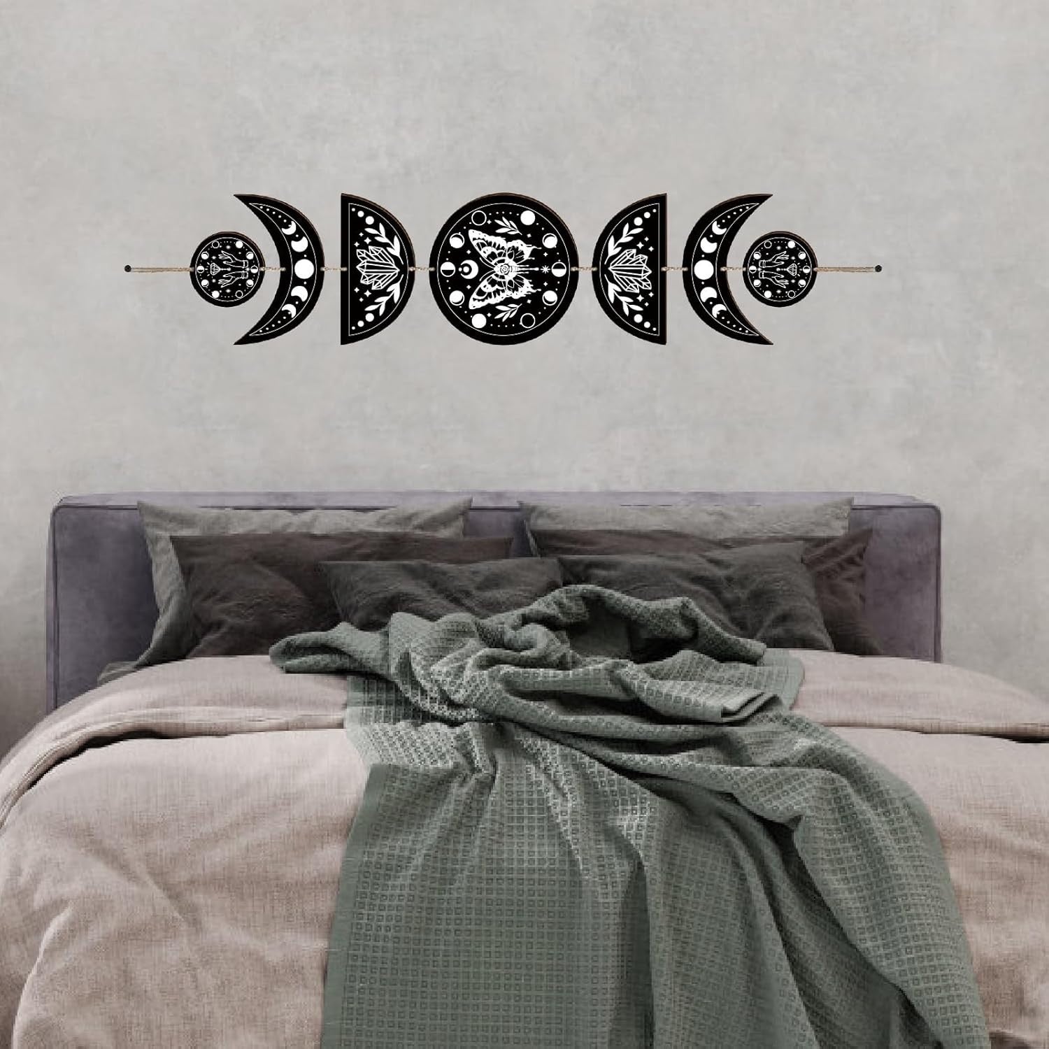 Moon Phase Wall Decor Wooden Boho 7-Piece Butterfly Art