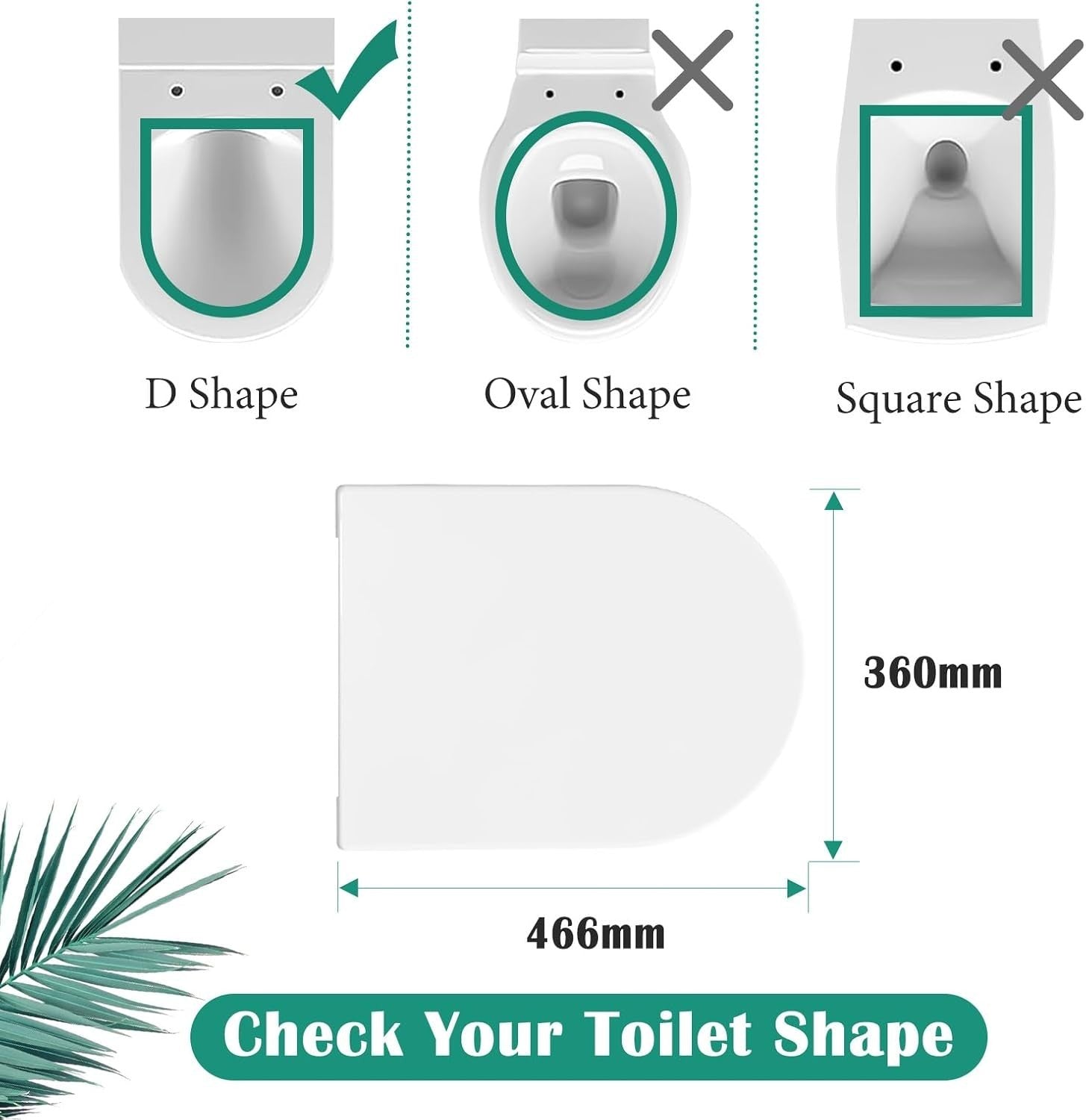 D Shape Soft Close Toilet Seat White Quick Release Antibacterial PP 46.6x36cm