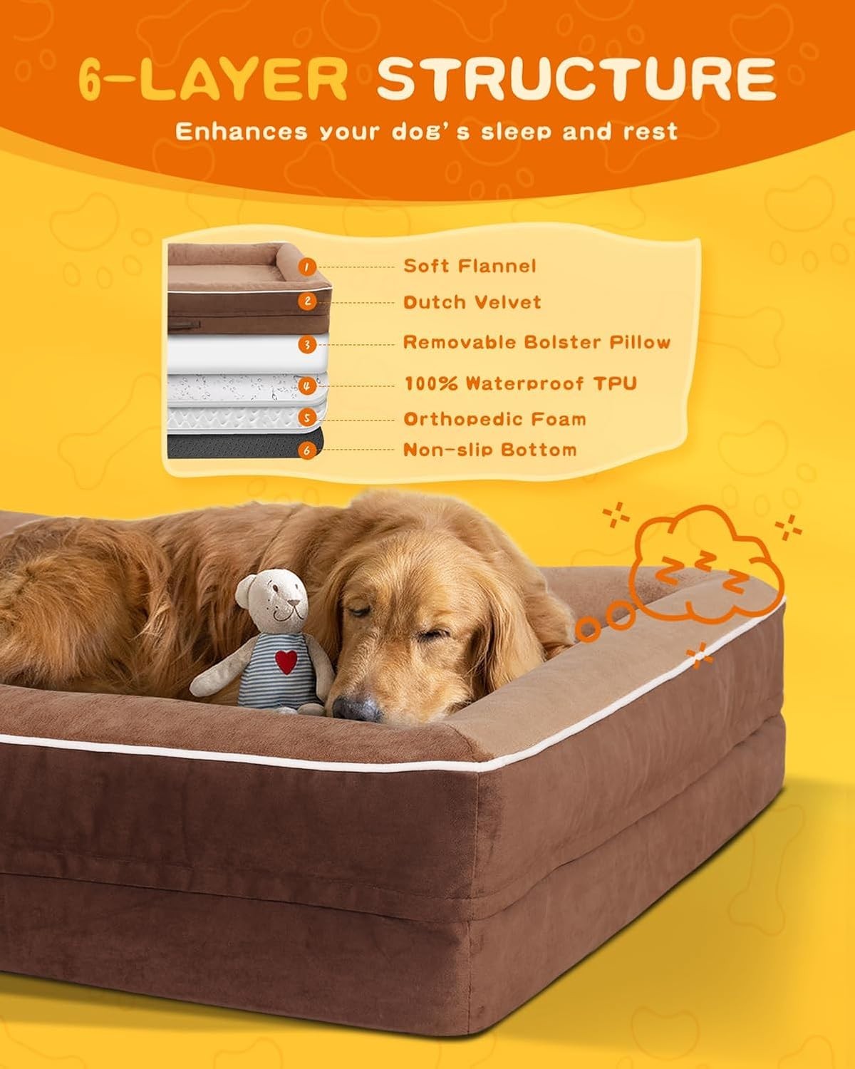 Large Waterproof Orthopedic Dog Sofa Bed Washable 91x61cm