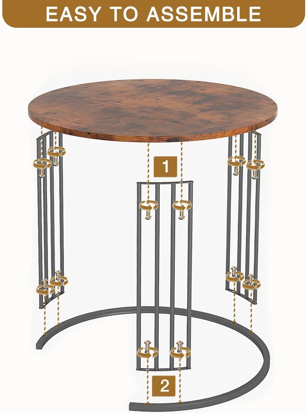 Brown Wood Nesting Coffee Table Set Round Modern Rustic Metal Frame Sled Base