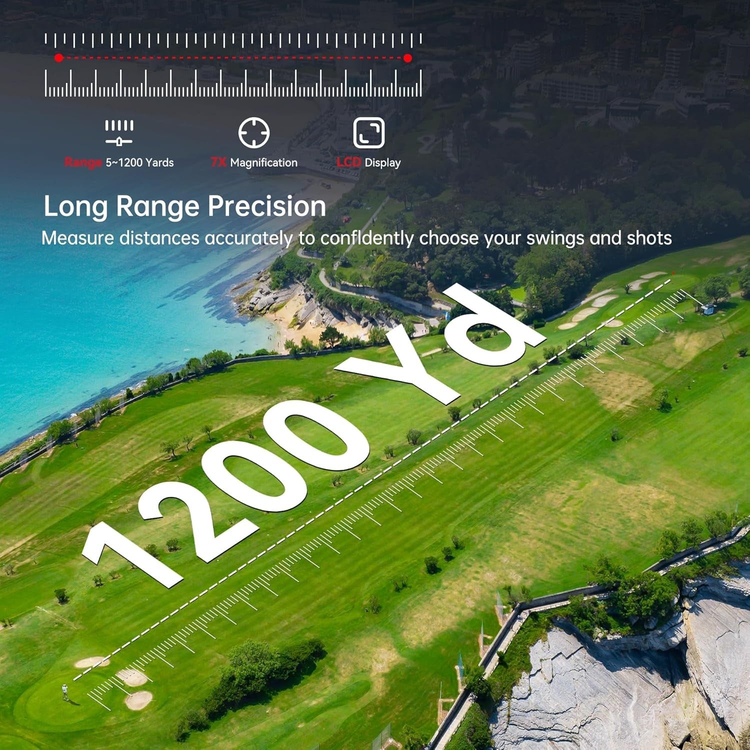Golf Rangefinder 1200Y Slope Flag Lock Vibration Rechargeable 7X