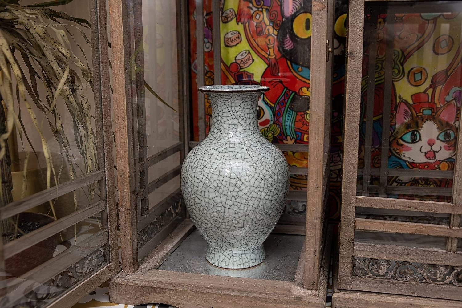 Large White Crackle Glaze Ceramic Vase Handmade Porcelain Home