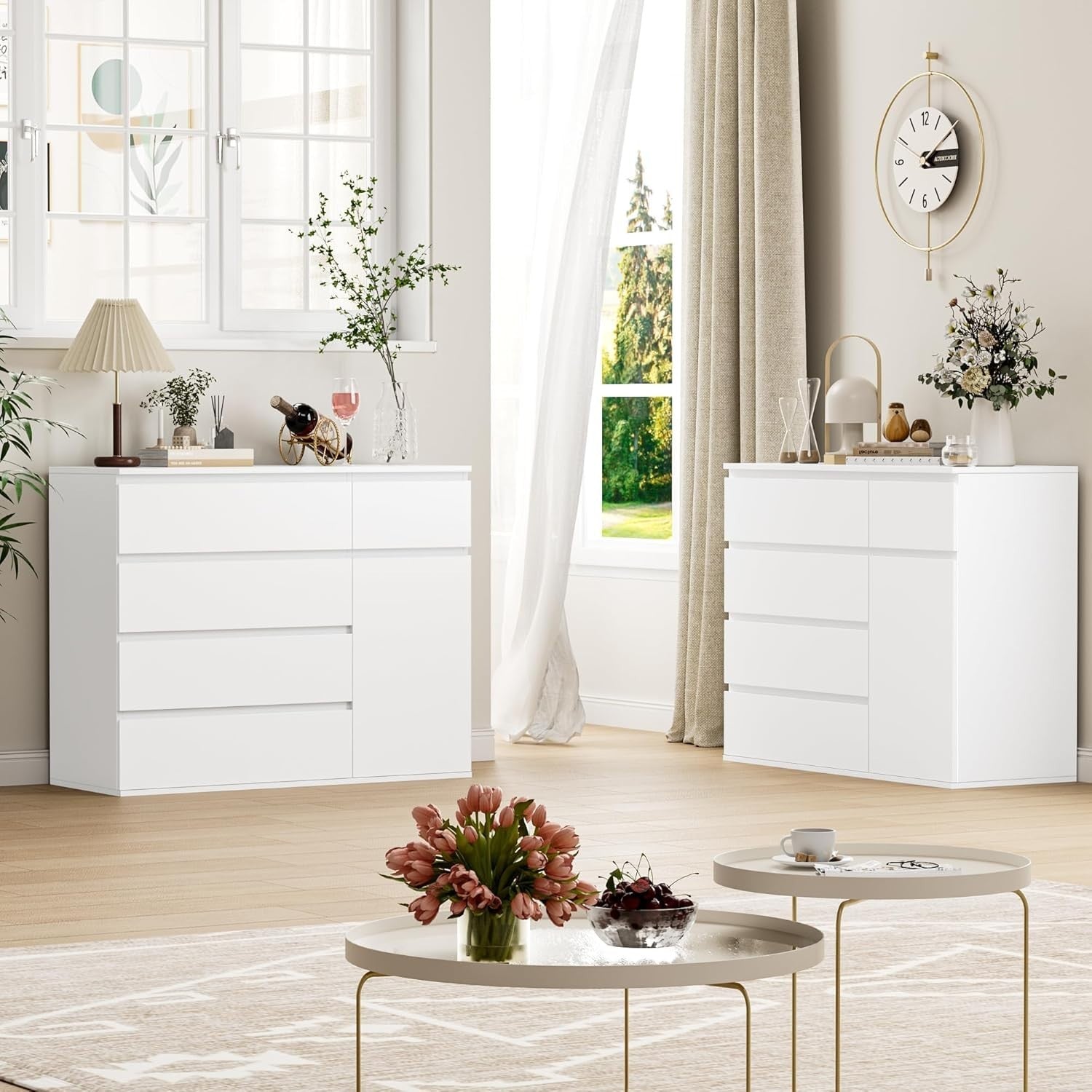 White 5 Drawer Chest of Drawers Storage Cabinet Large Sideboard Bedroom