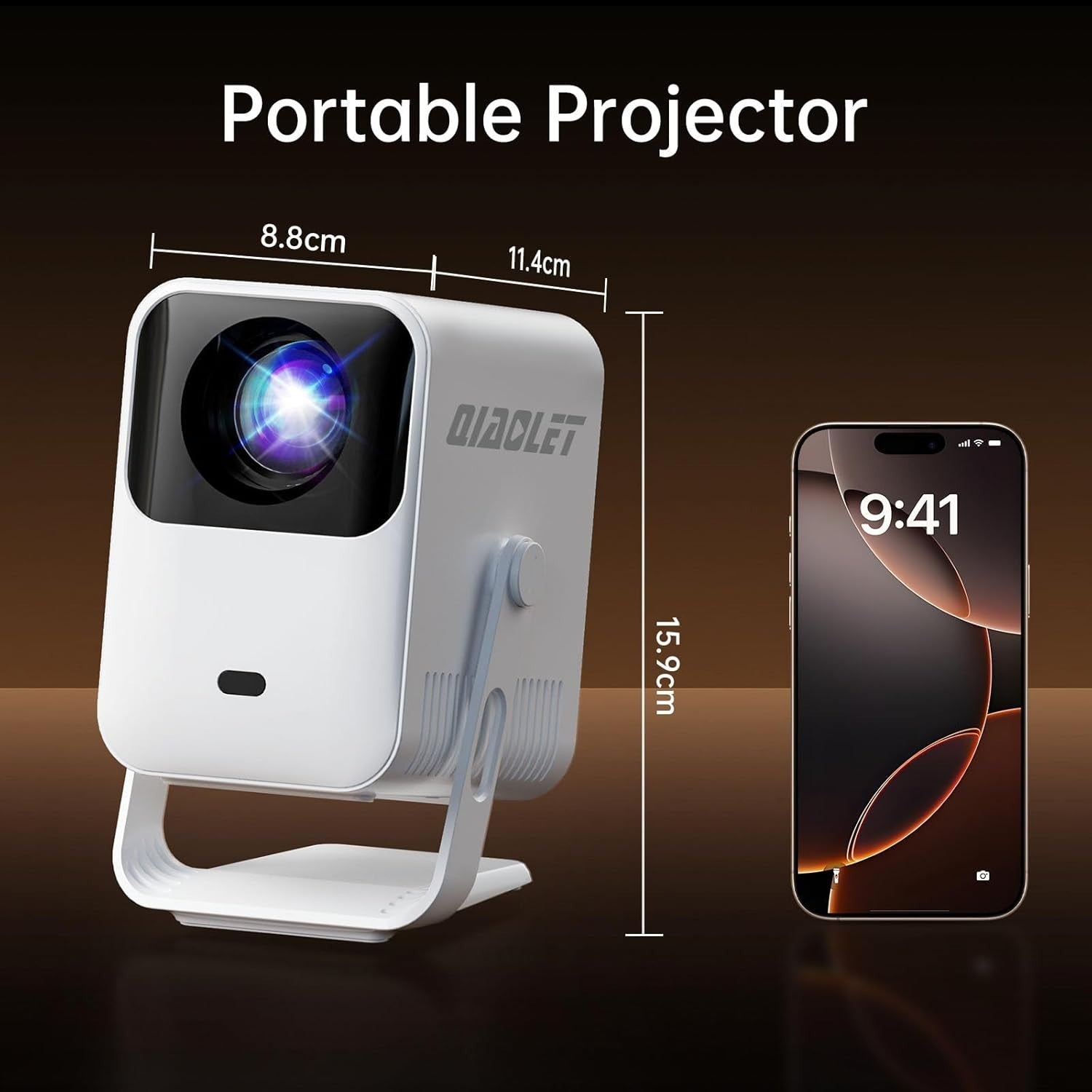 Smart Mini Projector 4K Support WiFi 6 Auto Focus 270° Android 13