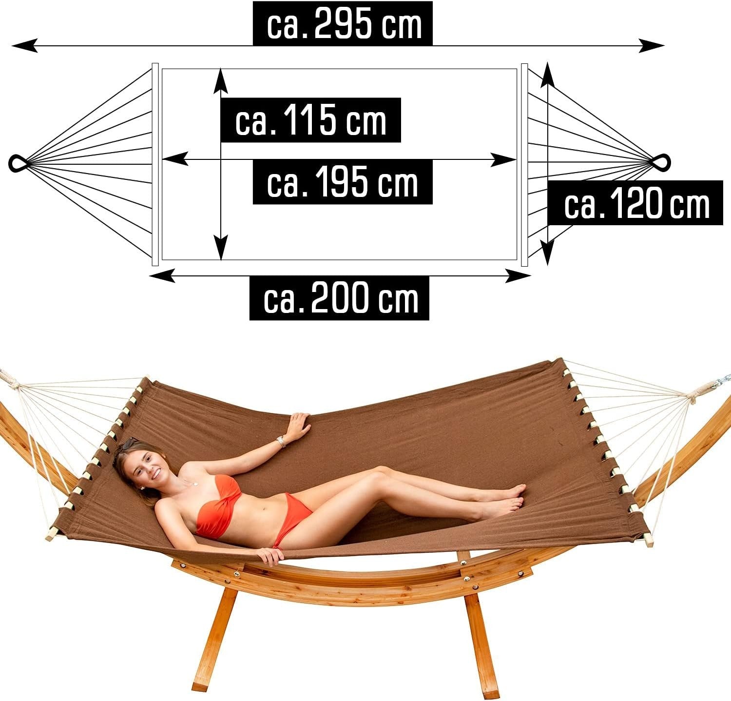 XXL Double Hammock with Wooden Spreader Bars | 200×120cm Indoor Outdoor Bed