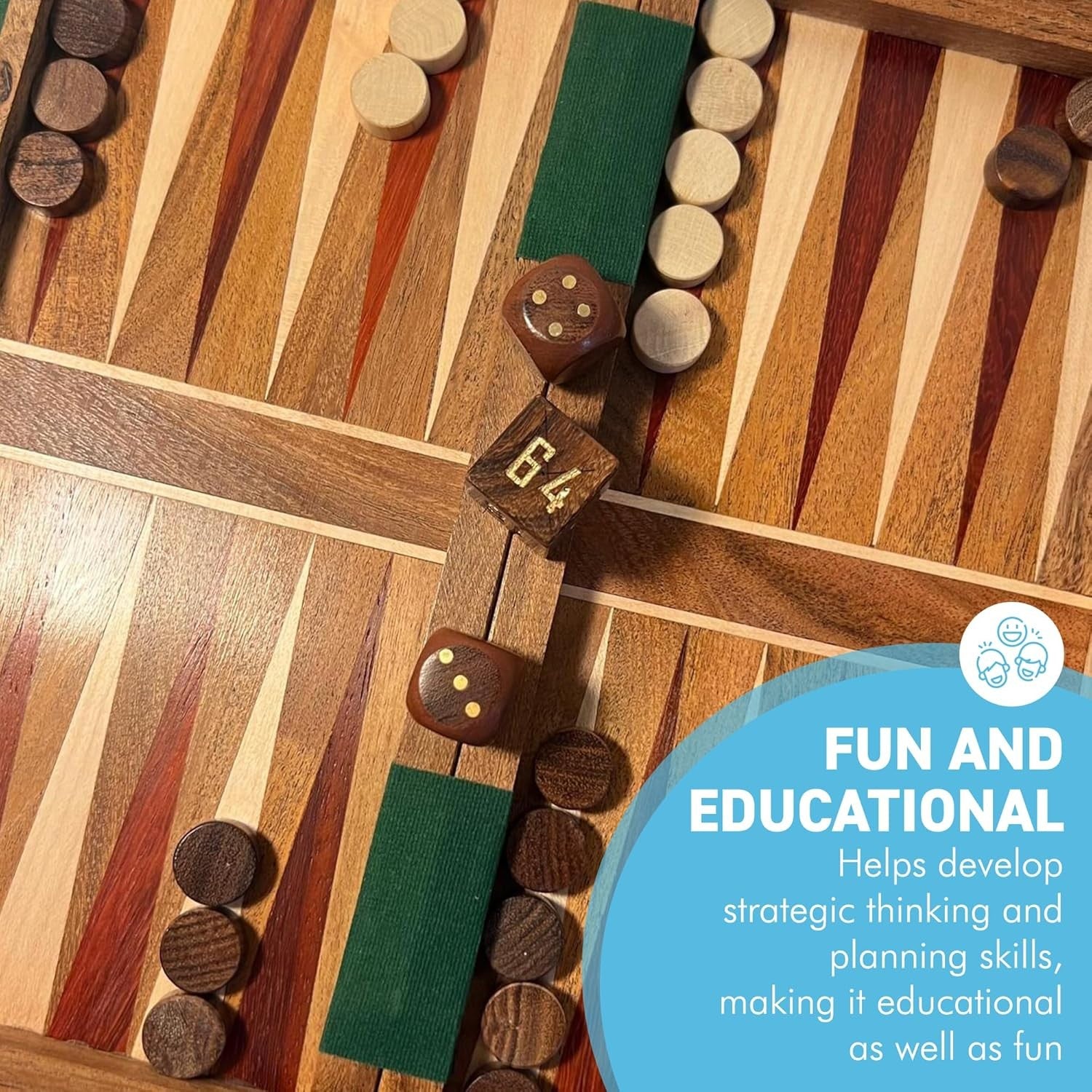 Wooden Inlaid Backgammon Set Folding Board 36x26cm Classic Strategy Game