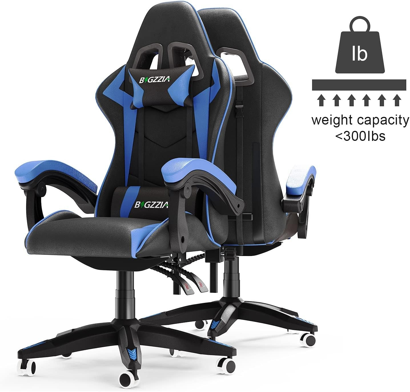 Ergonomic Gaming Chair Blue PU Leather Adjustable Office Chair