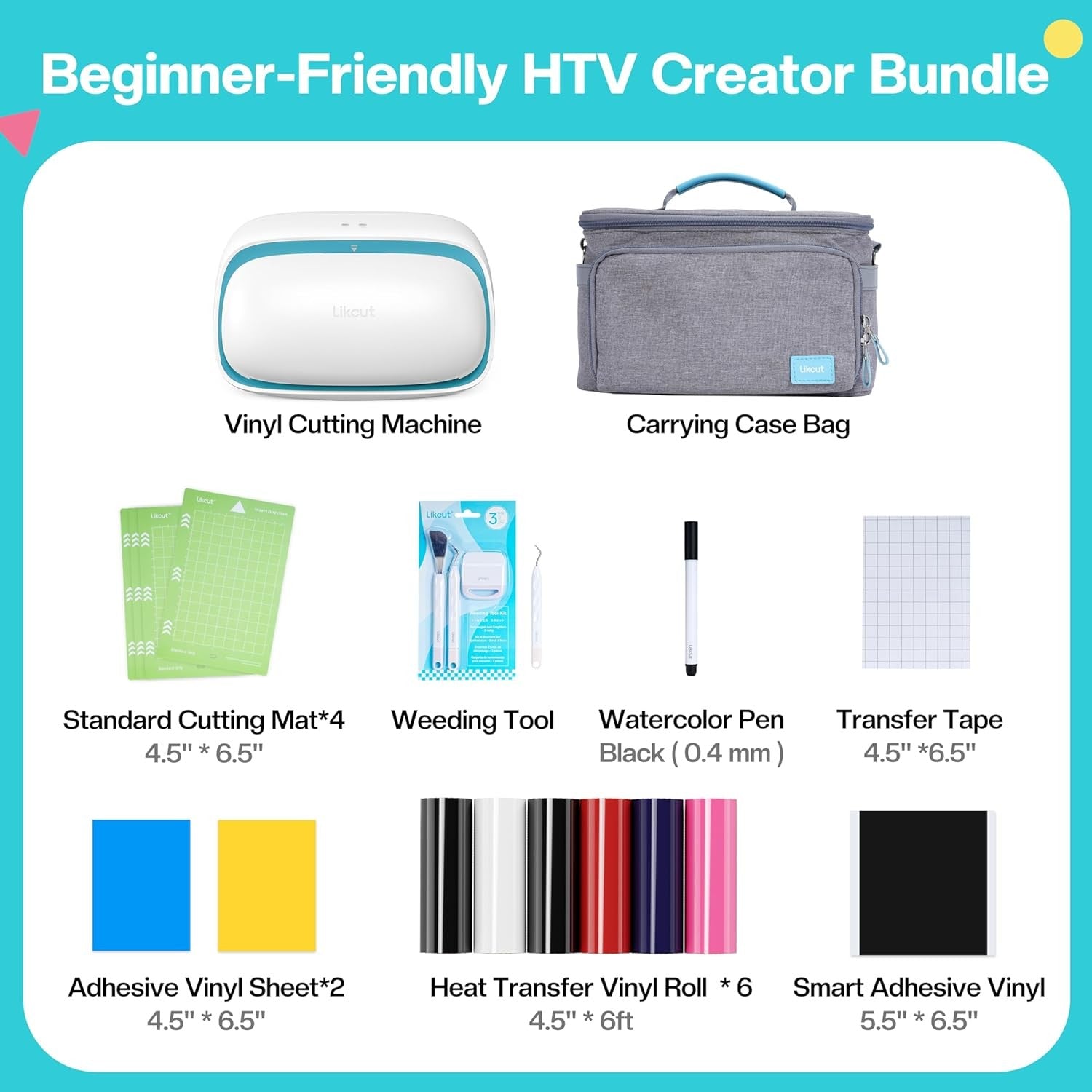 Vinyl Cutting Machine Starter Bundle with Heat Transfer & Carry Case
