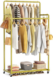 Double Clothes Rail 80KG Heavy Duty Rack With Shelf Gold