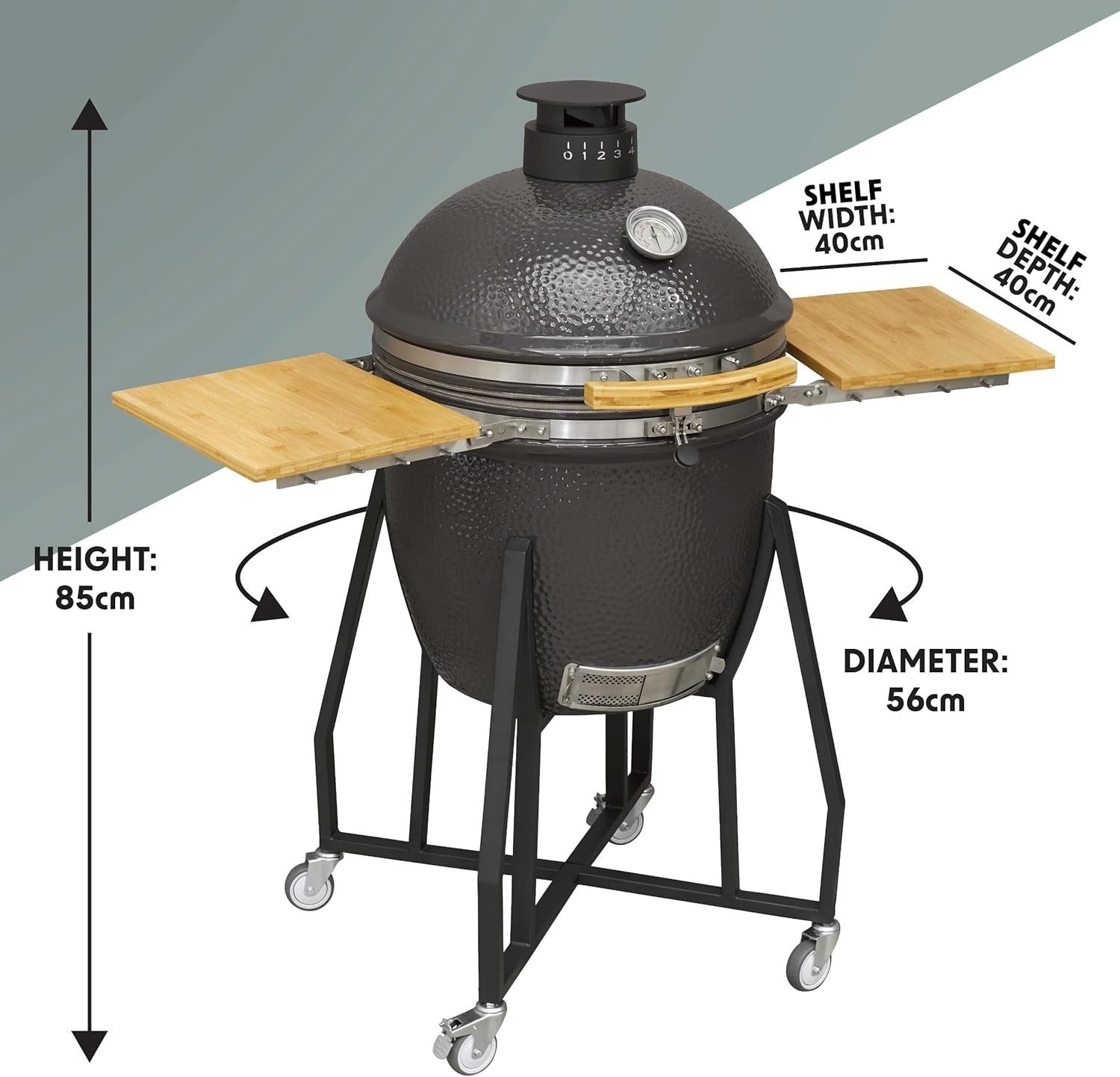 Large 22" Ceramic Kamado BBQ Grill Smoker with Stand | Wood/Charcoal