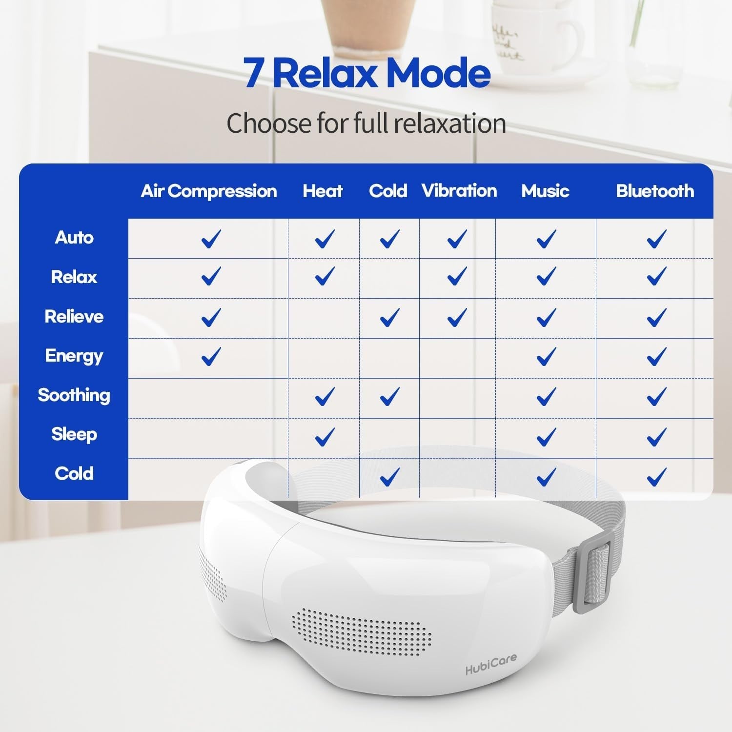 Hot Cold Eye Massager with Air Compression Vibration Bluetooth for Sleep Relief