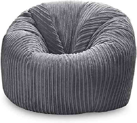 Plush Cord Beanbag Chair Grey Recliner – Lounge Seat for Gaming & Relaxing