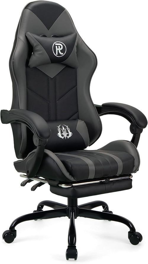Ergonomic Gaming Chair Office Computer Desk Seat Recliner Faux Leather Grey