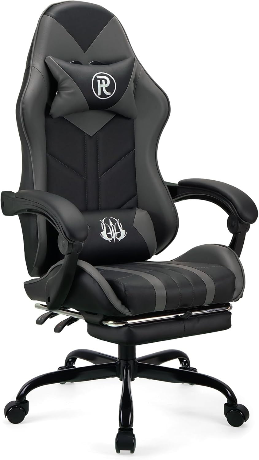 Ergonomic Gaming Chair Office Computer Desk Seat Recliner Faux Leather Grey