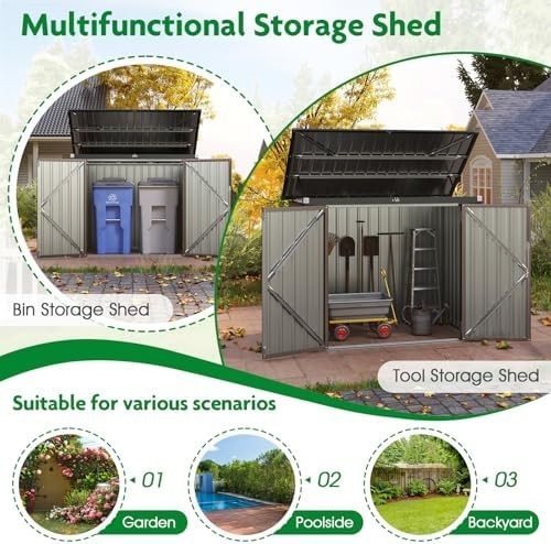 Metal Garden Storage Shed 6x3FT with Hydraulic Top, Double Doors & Lock Black