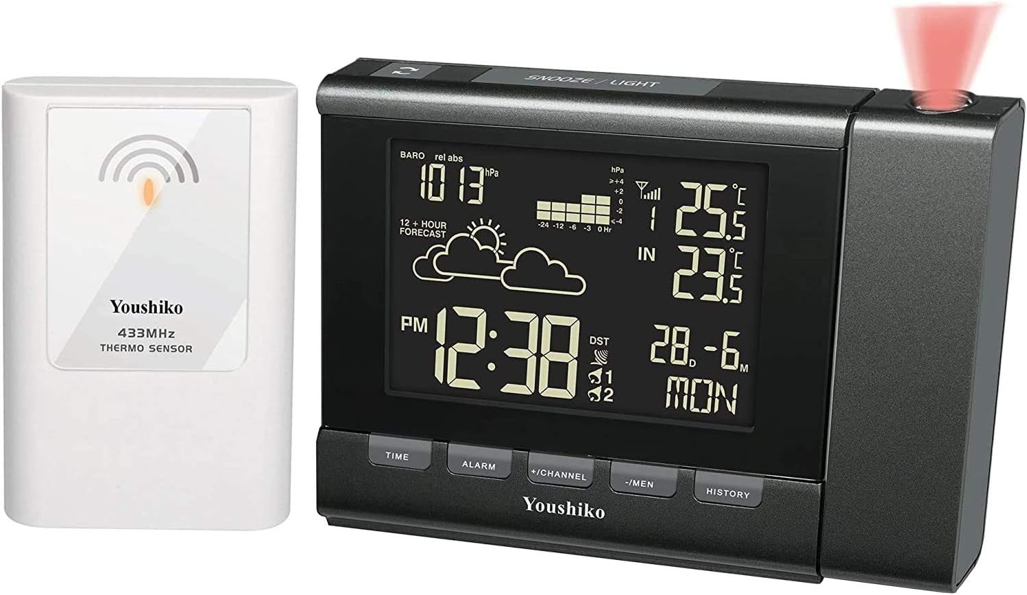 Projection Weather Station Clock Indoor Outdoor Temperature Radio Control