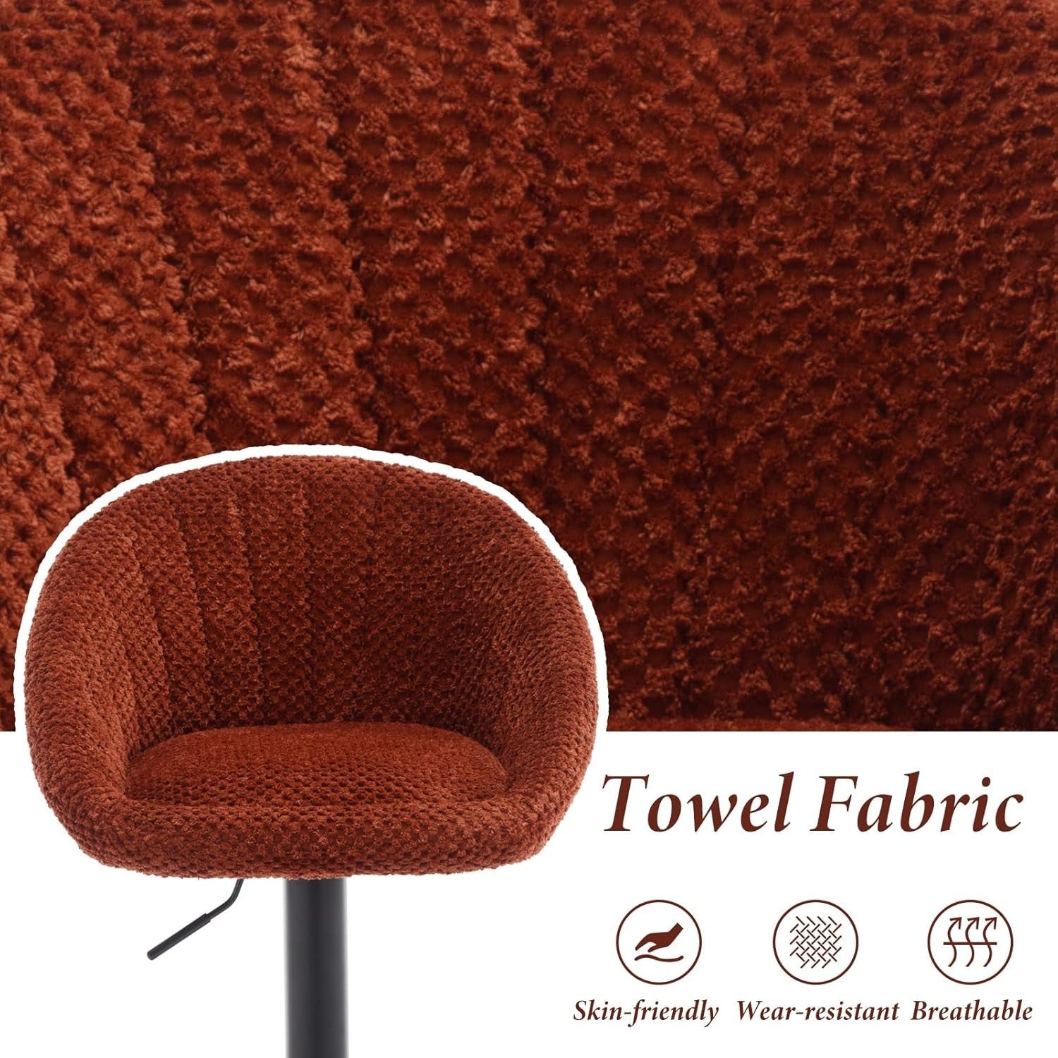 Set of 4 Brown Chenille Bar Stools Adjustable Swivel Counter Chairs
