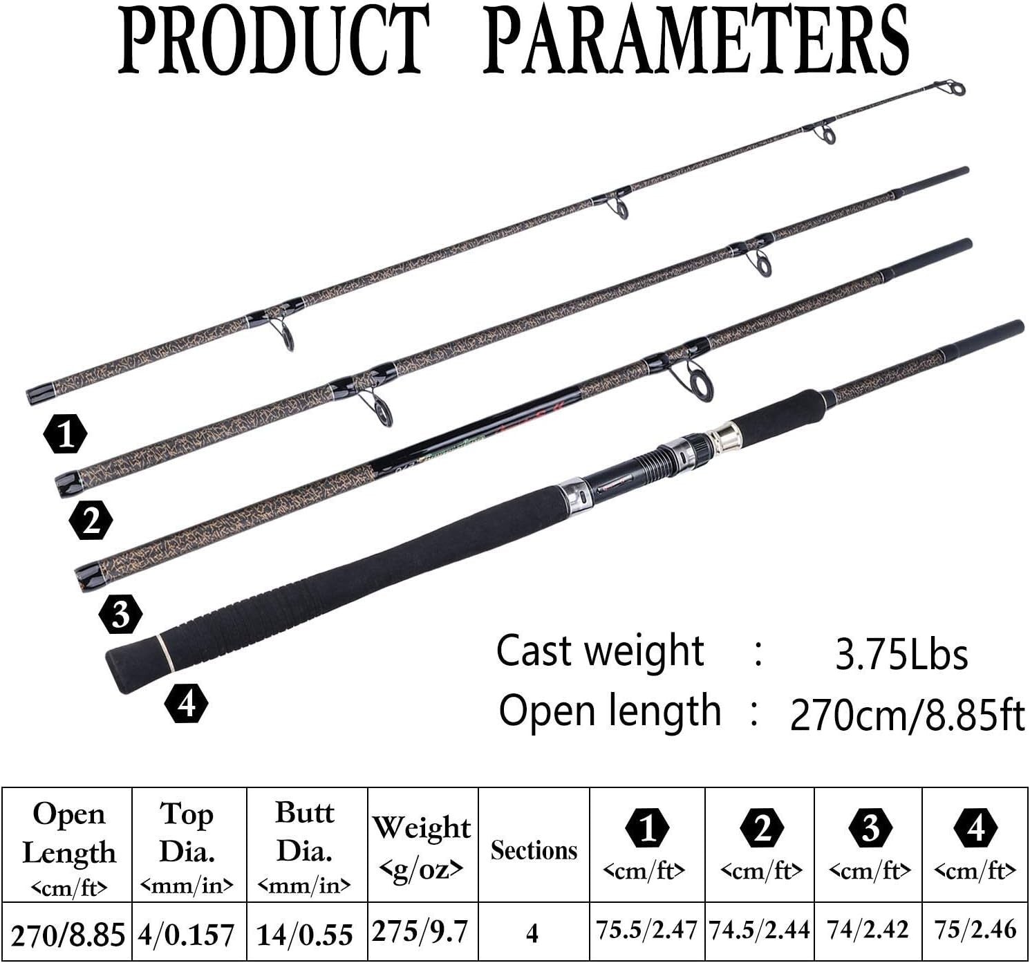 Portable 4-Piece High Carbon Carp Fishing Rod for Travel Freshwater & Saltwater