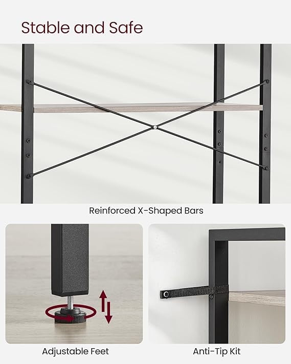 6 Tier Industrial Bookshelf Tall Storage Unit Metal Frame 30×80×186cm Shelving