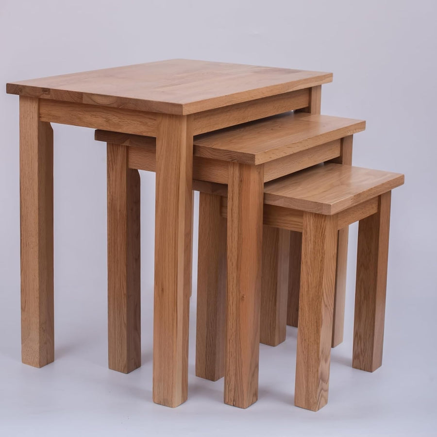 Nesting Coffee Table Set 3 Natural Wood Multi-functional Strong Durable Oak