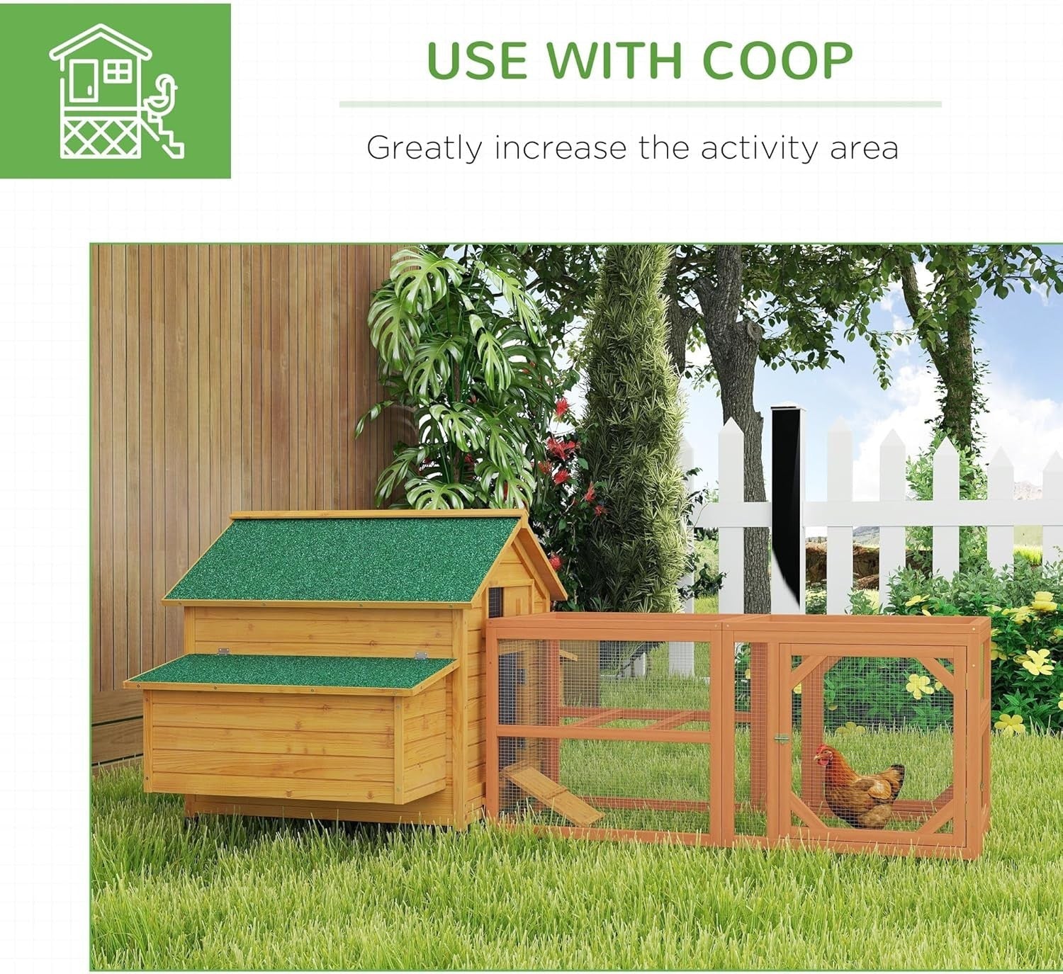 Large Wooden Chicken Coop & Run 150x100x96cm 8 Birds
