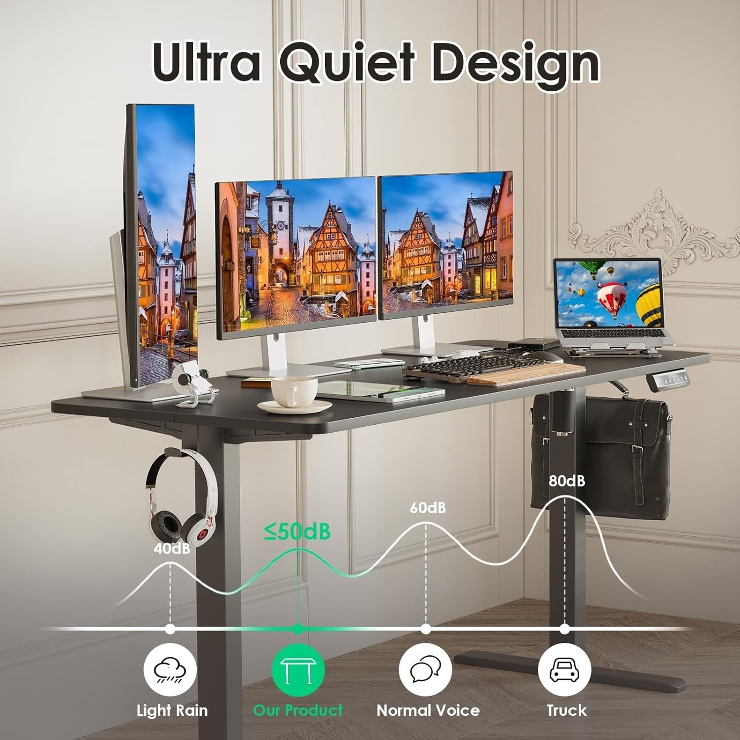 Reddish Brown Electric Standing Desk 140x60cm Adjustable Sit Stand Table