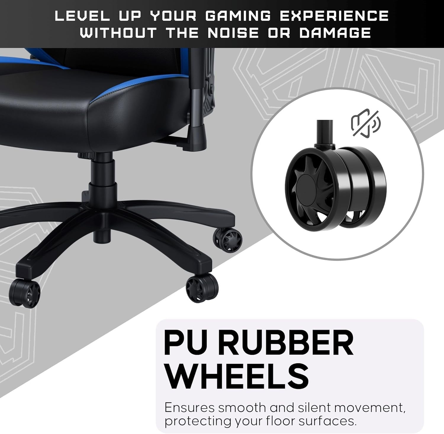 Large Ergonomic Gaming Chair Reclining PVC Leather Black Blue