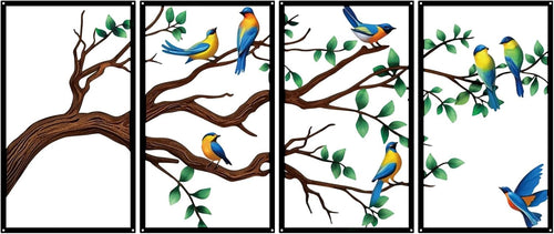Large Metal Wall Art Birds Branch Tree of Life 4 Panel Living Room Decor