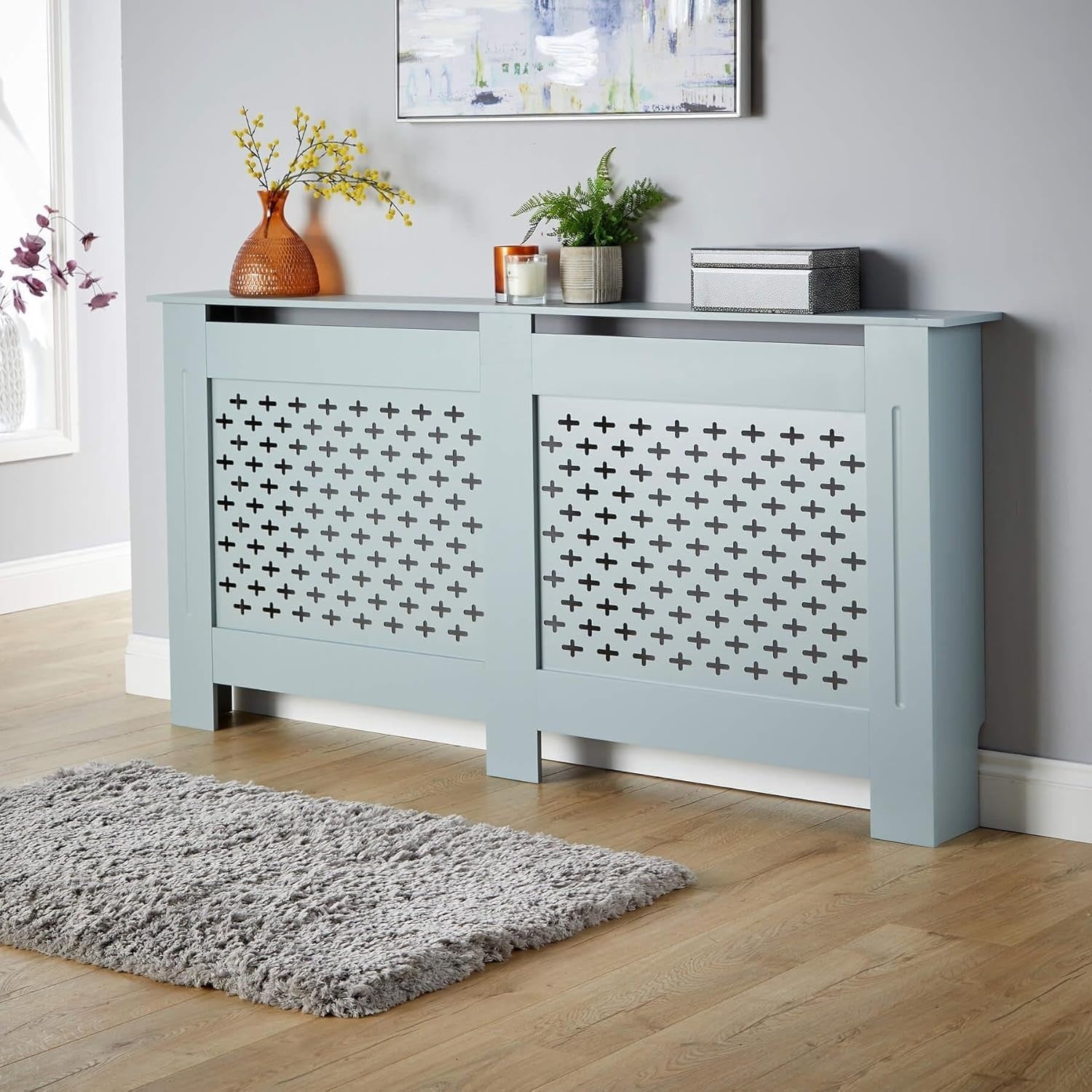 Grey Radiator Cover Extra Large 172cm Wooden Cabinet with Shelf