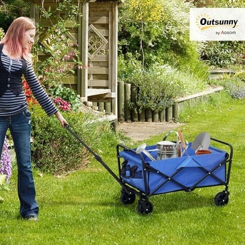 62L Folding Festival Trolley Wagon 120kg Garden Beach Cart Adjustable Handle