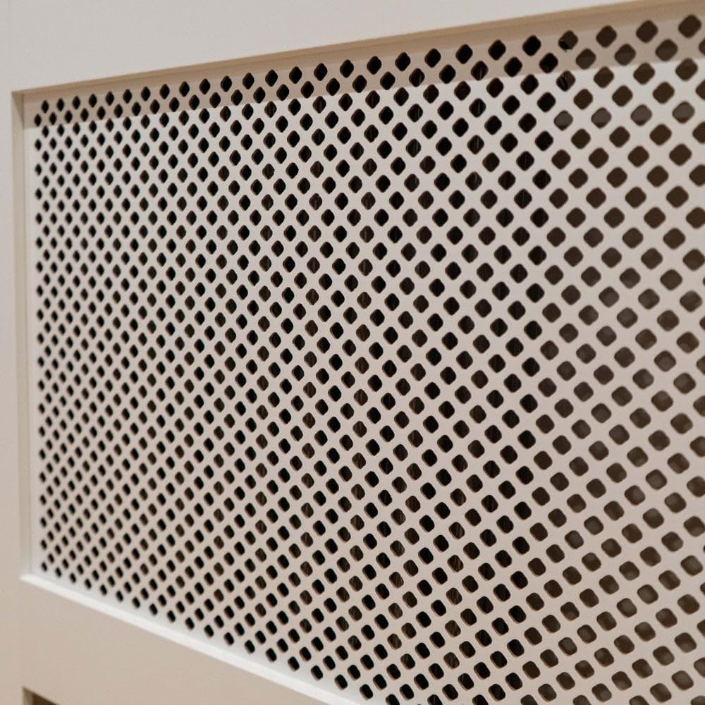White Radiator Cover Cabinet Large | Modern MDF Wood | Diamond Slat Heater Cover