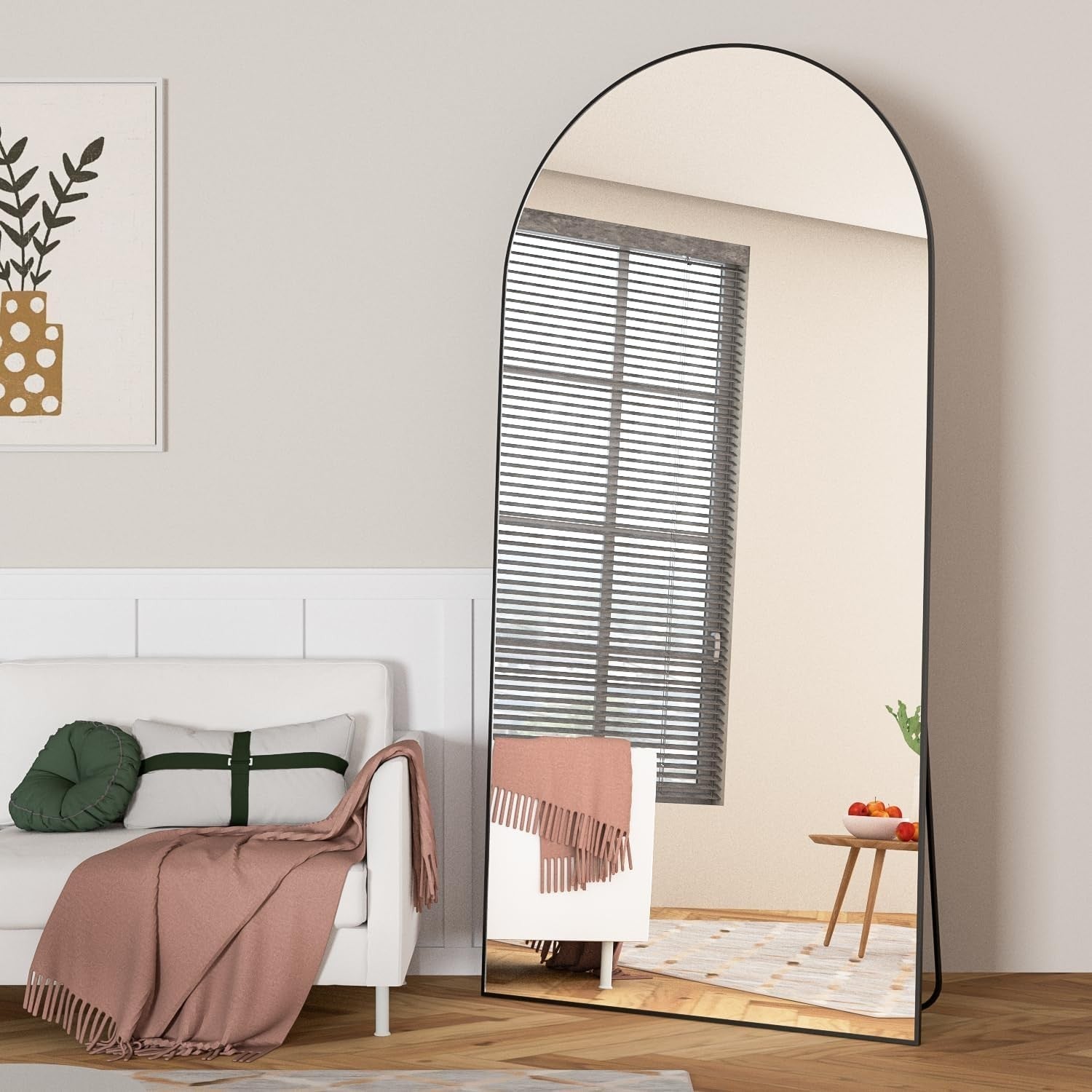 Full Length Arched Mirror 180x80cm Black Frame Leaning Wall Floor Mirror