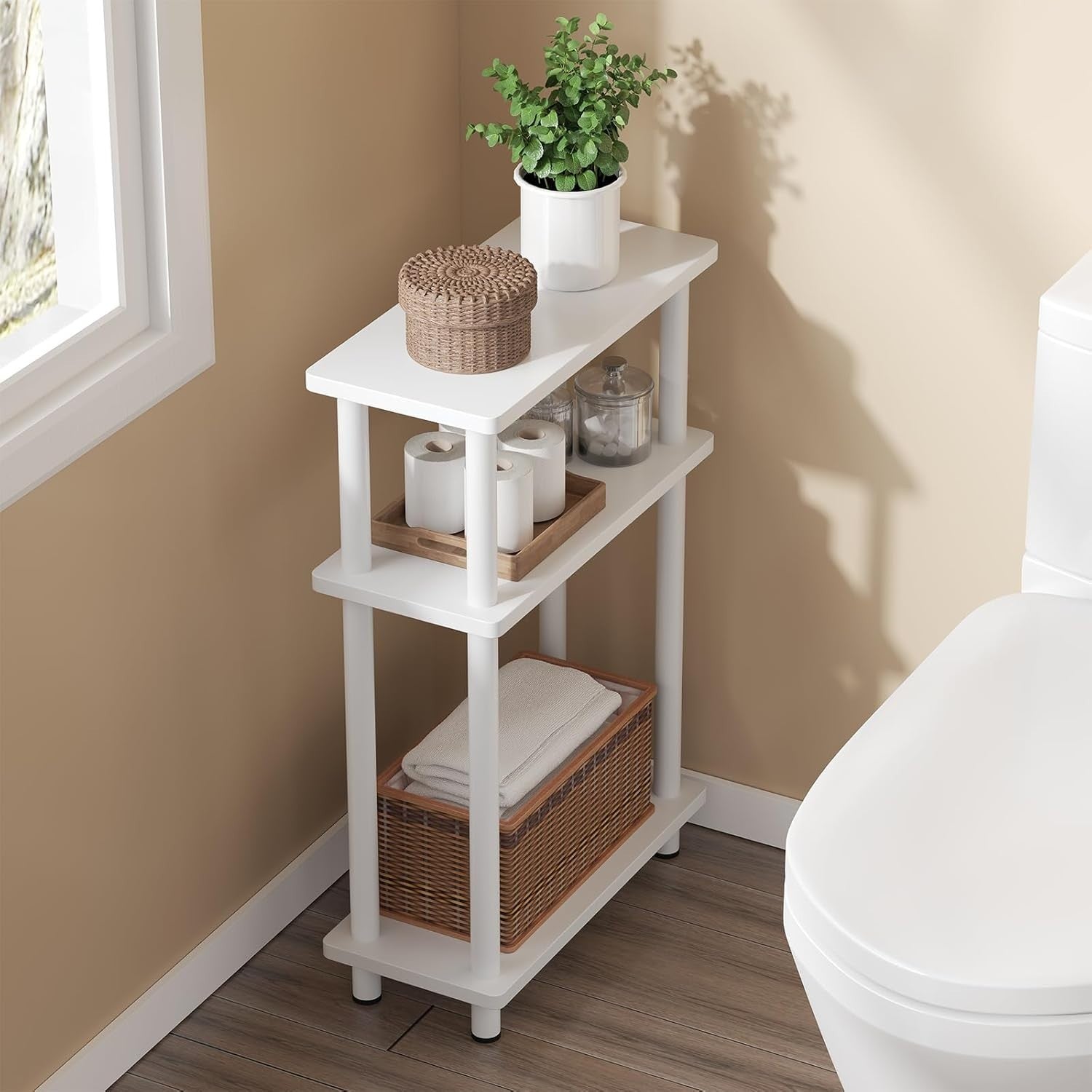 Slim 3-Tier Narrow Side Table, Space-Saving End Table for Living Room, Bedroom
