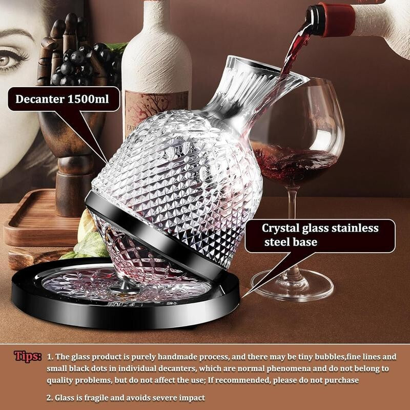 360° Rotating Crystal Wine Decanter – Diamond Cut Aerator Gift for Bar Use