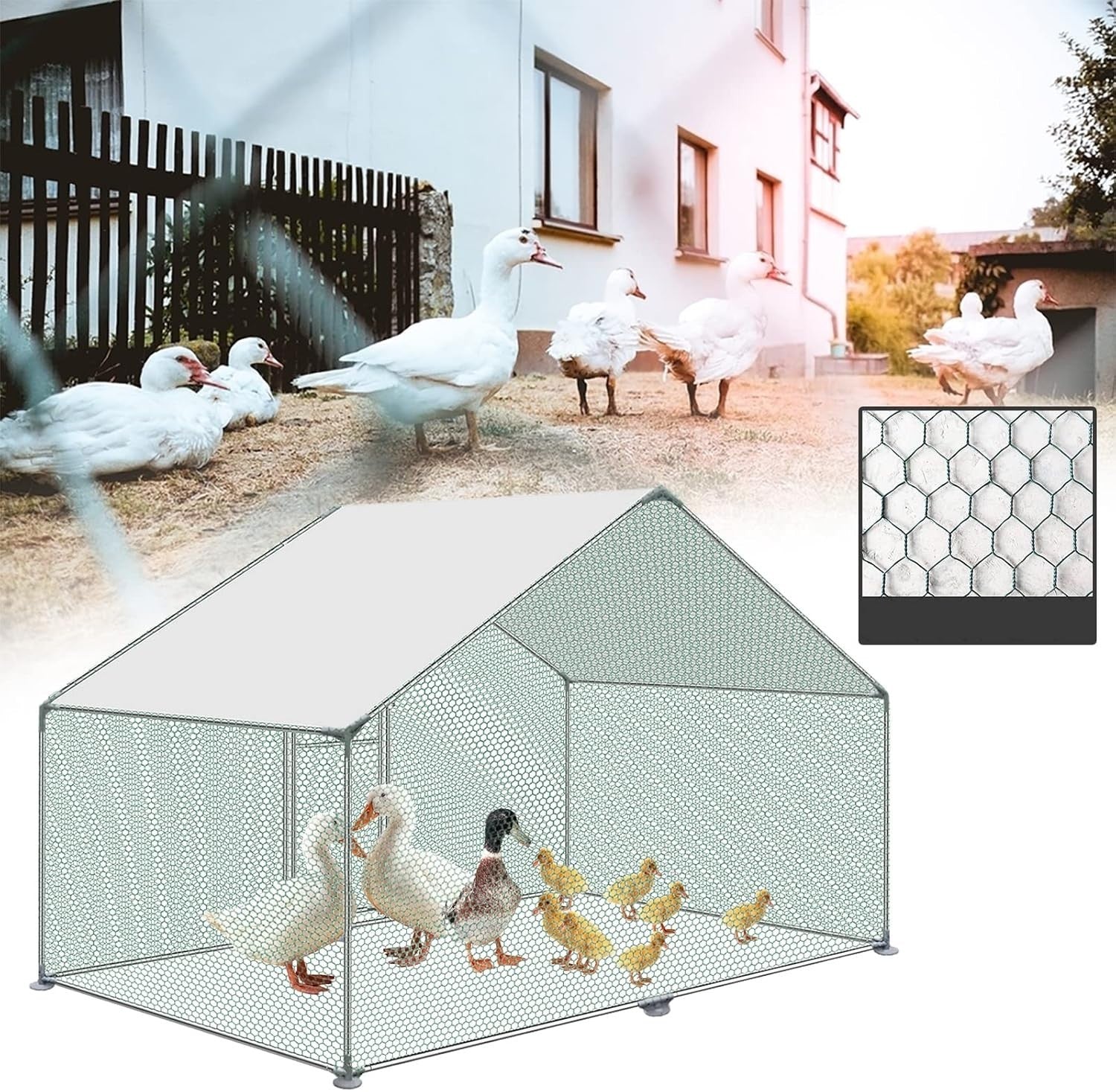 Walk In Chicken Run 3x2x2m Galvanised Steel Outdoor Pet Enclosure With Roof