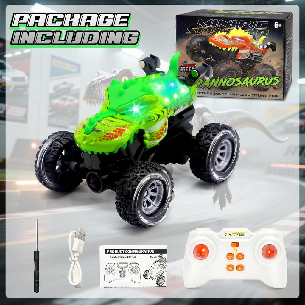 Dinosaur RC Car with LED Eyes – 2.4GHz Rechargeable Stunt Toy for Kids 6–12