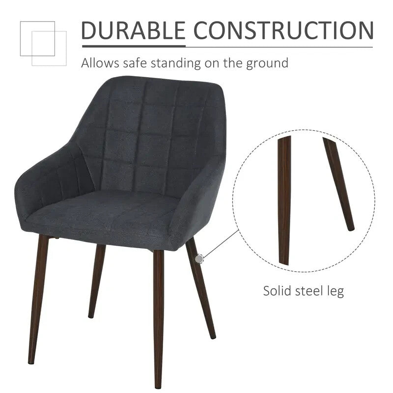 2x Grey Dining Chairs Linen-Fabric Padded Armchairs Steel Legs Modern