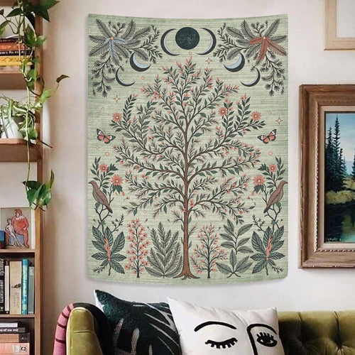 Tree of Life Moon Phase Tapestry Boho Wall Decor 44x60
