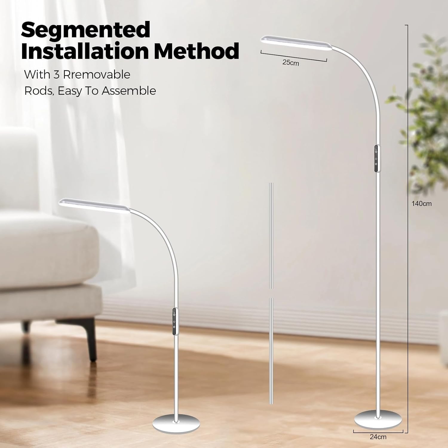 Dimmable Floor Lamp Touch Control Adjustable Reading Standing Lamp White