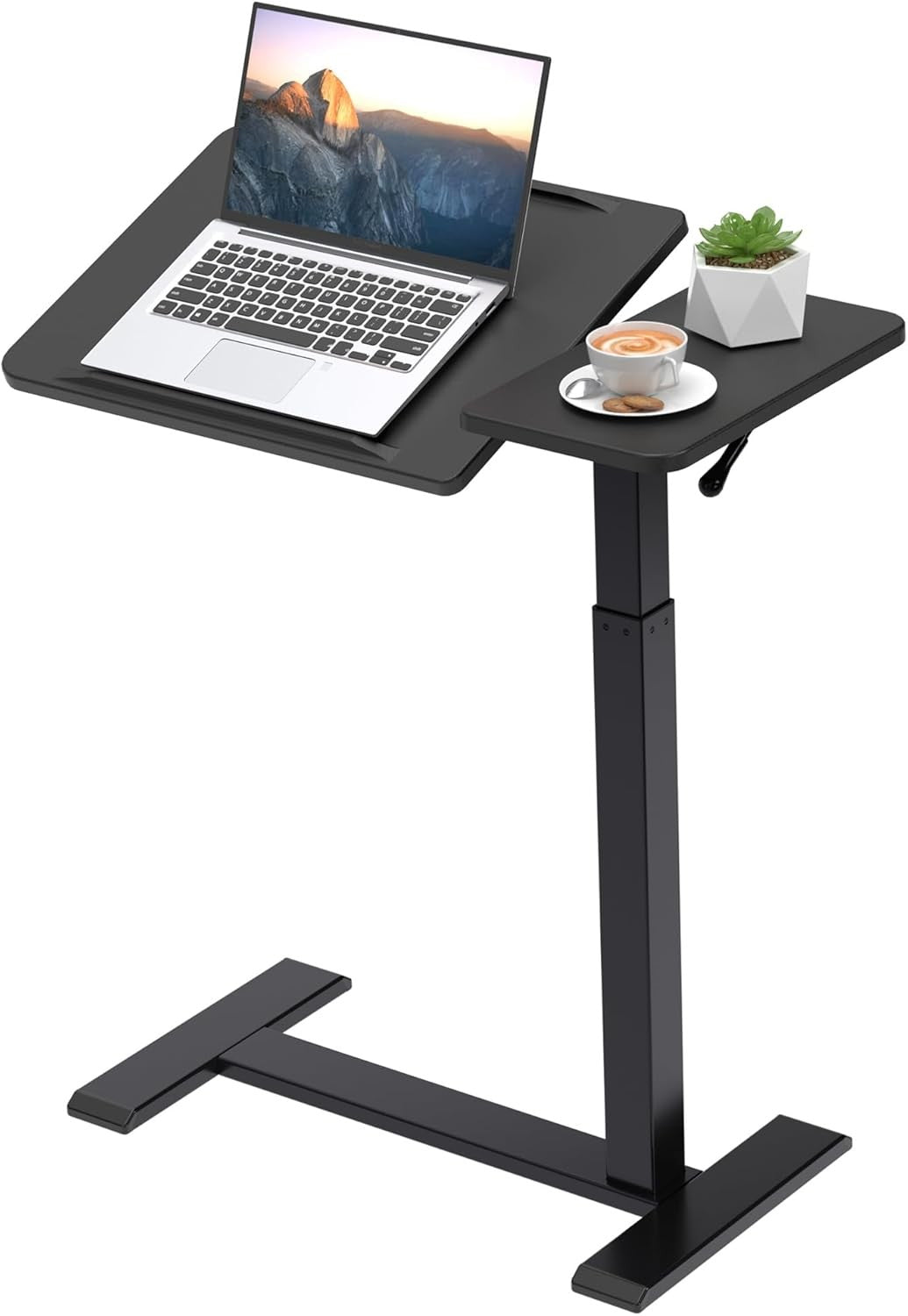 Black Overbed Laptop Table Adjustable Height Tilt Top Rolling Bedside Desk