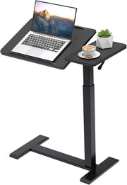 Black Overbed Laptop Table Adjustable Height Tilt Top Rolling Bedside Desk