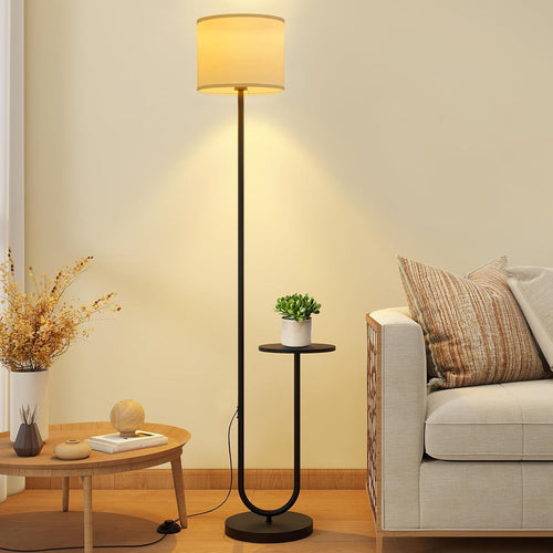Floor Lamp with Shelf Black Tall Standing Light for Living Room Bedroom