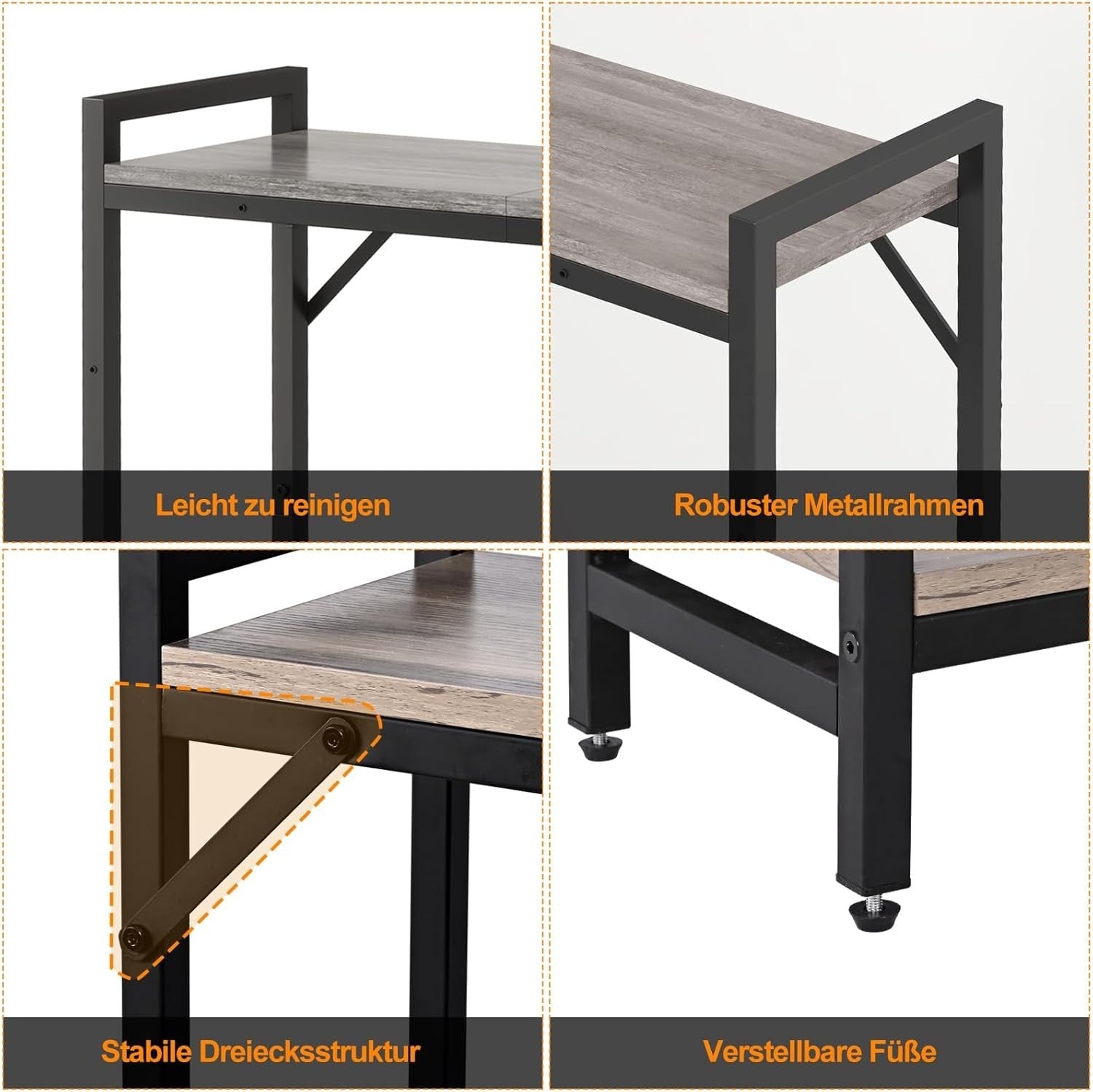 Narrow Console Table with 2-Tier Storage & Support Bars, Industrial Style