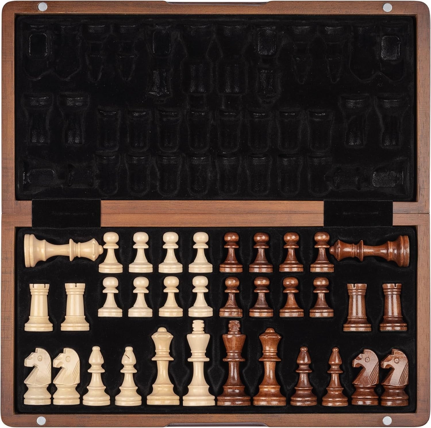 15" Magnetic Wooden Chess Set Foldable Travel Board 3" Pieces + Storage