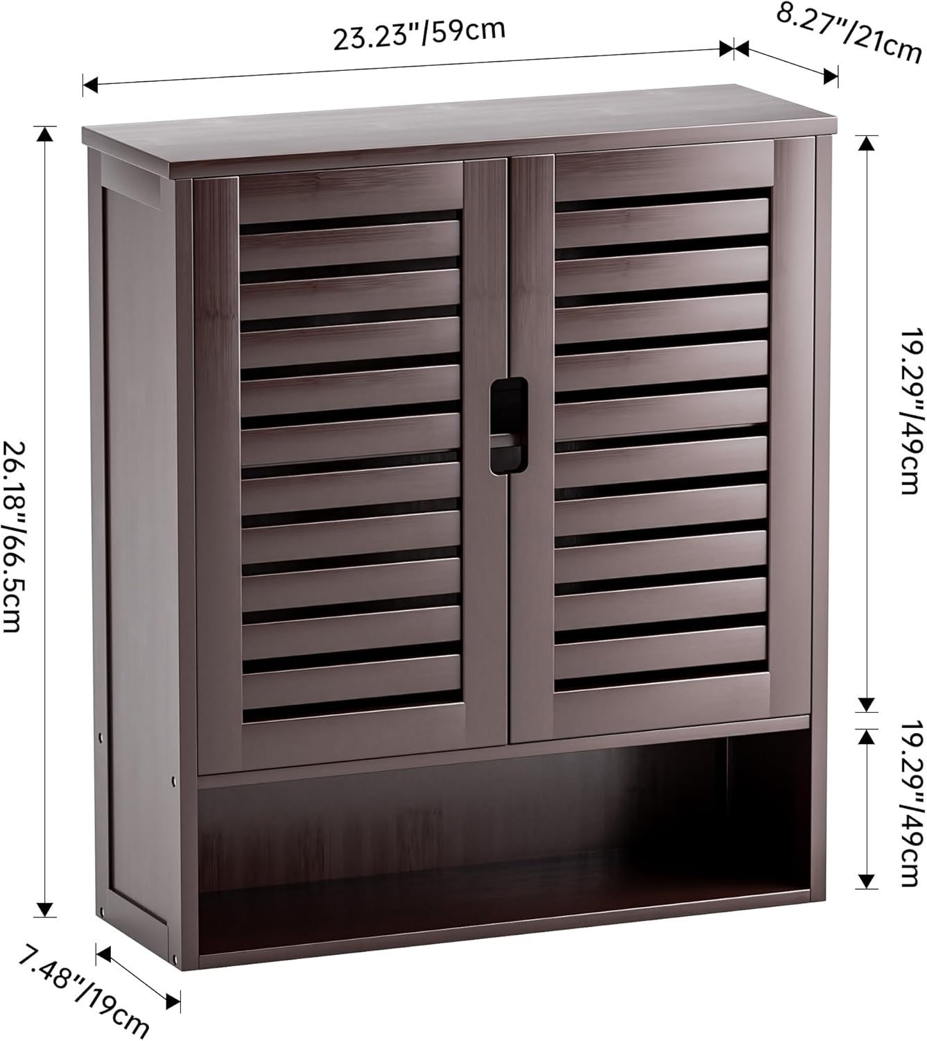 Brown Bathroom Wall Cabinet Storage – 2 Doors, Adjustable Shelves, Over Toilet