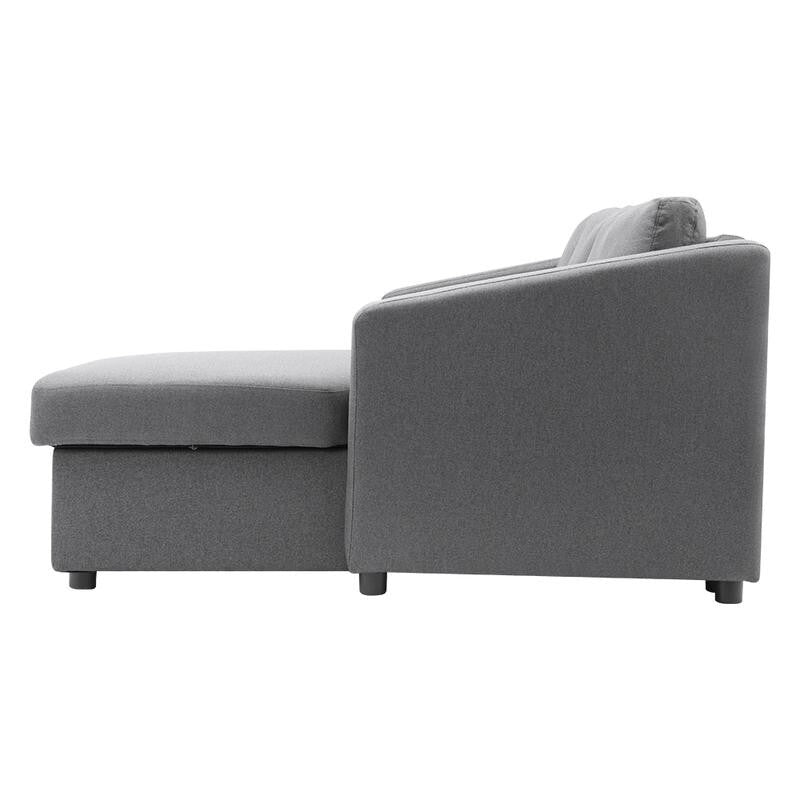 Grey Corner Sofa Bed with Storage 3 Seater Pull Out Sleeper Couch for Flats