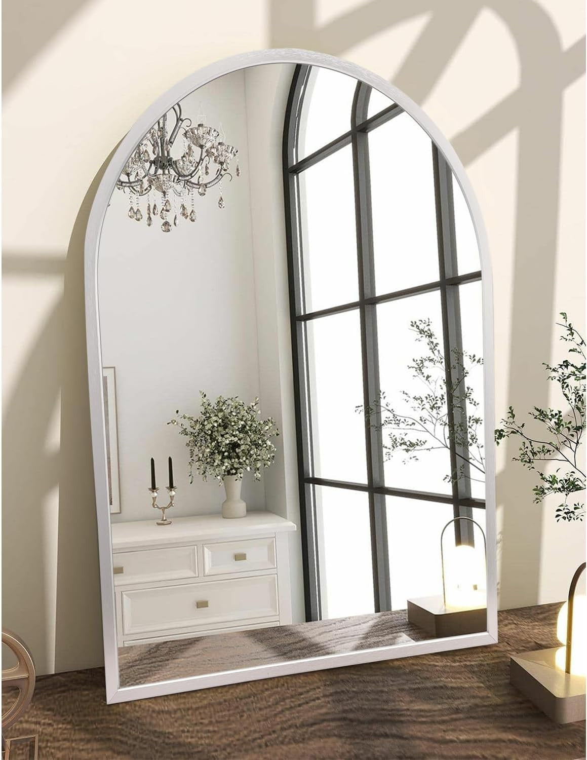 Arched Wall Mirror 70x50cm Silver Metal Frame | Vanity, Bedroom, Entryway
