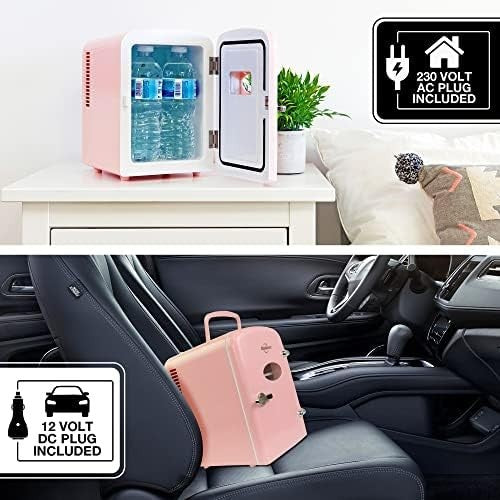 4L Mini Fridge Pink Retro Cooler Portable 12V AC/DC Tabletop
